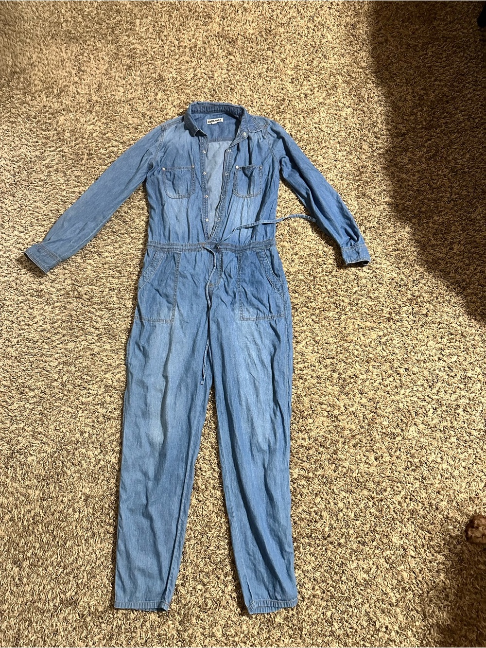 Dollhouse Light Blue Denim Button-Front Jumpsuit